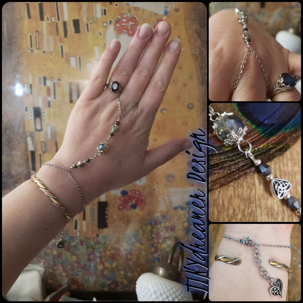 Celtic Heart Slave Bracelet Hand Chain Boho Belly Dancer Jewelry Stainless Steel